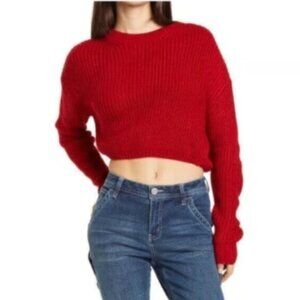 Elodie Red Crew Neck Cropped Ribbed Sweater XL